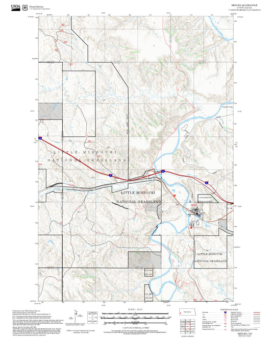 2025 Forest Service Topo Map of Medora North Dakota
