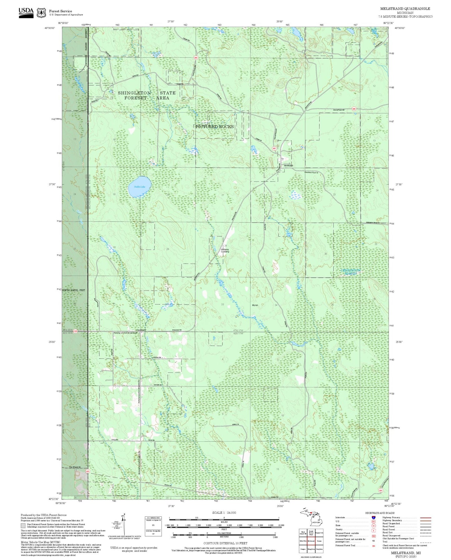 2025 Forest Service Topo Map of Melstrand Michigan
