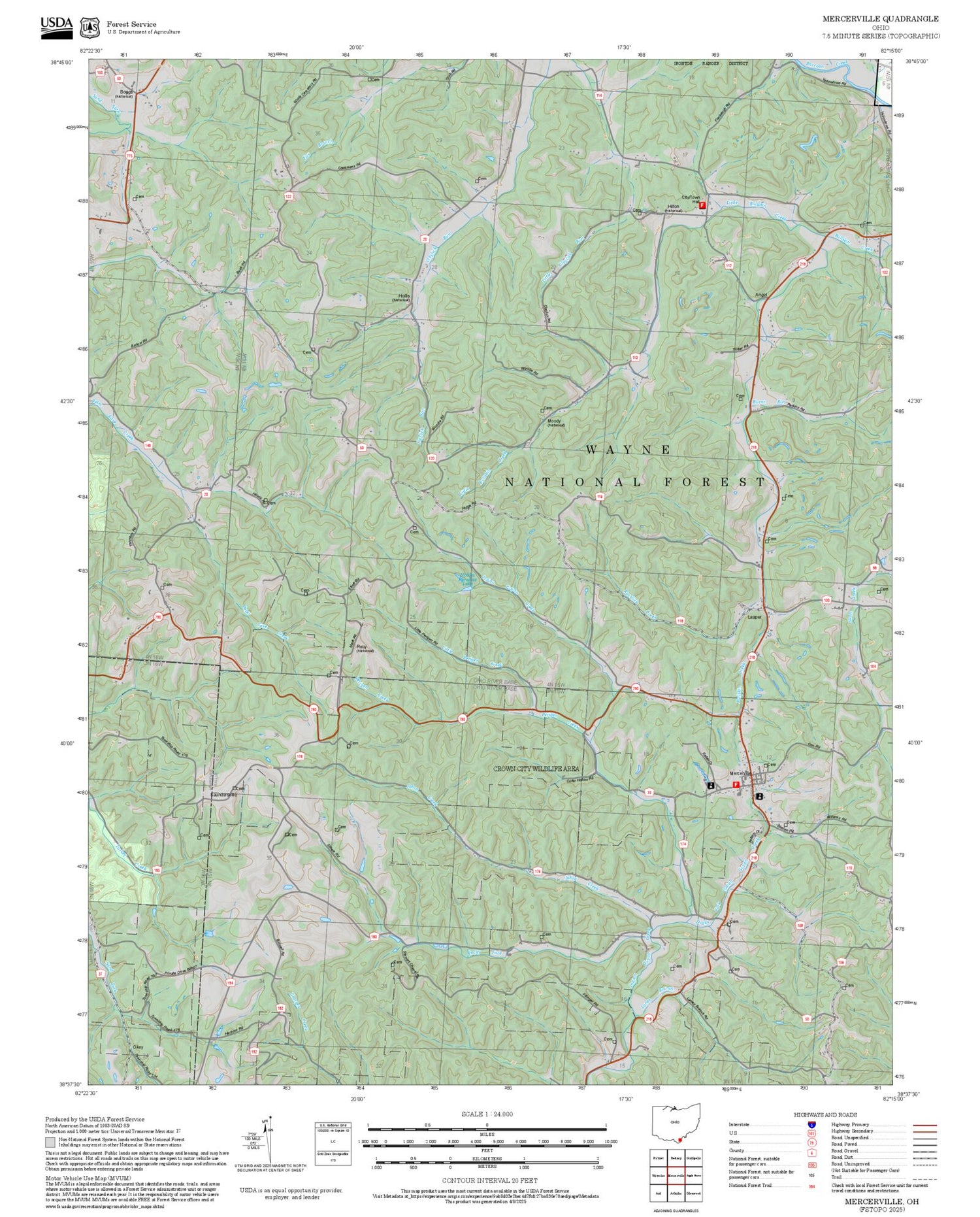 2025 Forest Service Topo Map of Mercerville Ohio