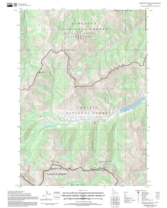 2025 Forest Service Topo Map of Meridian Peak Idaho