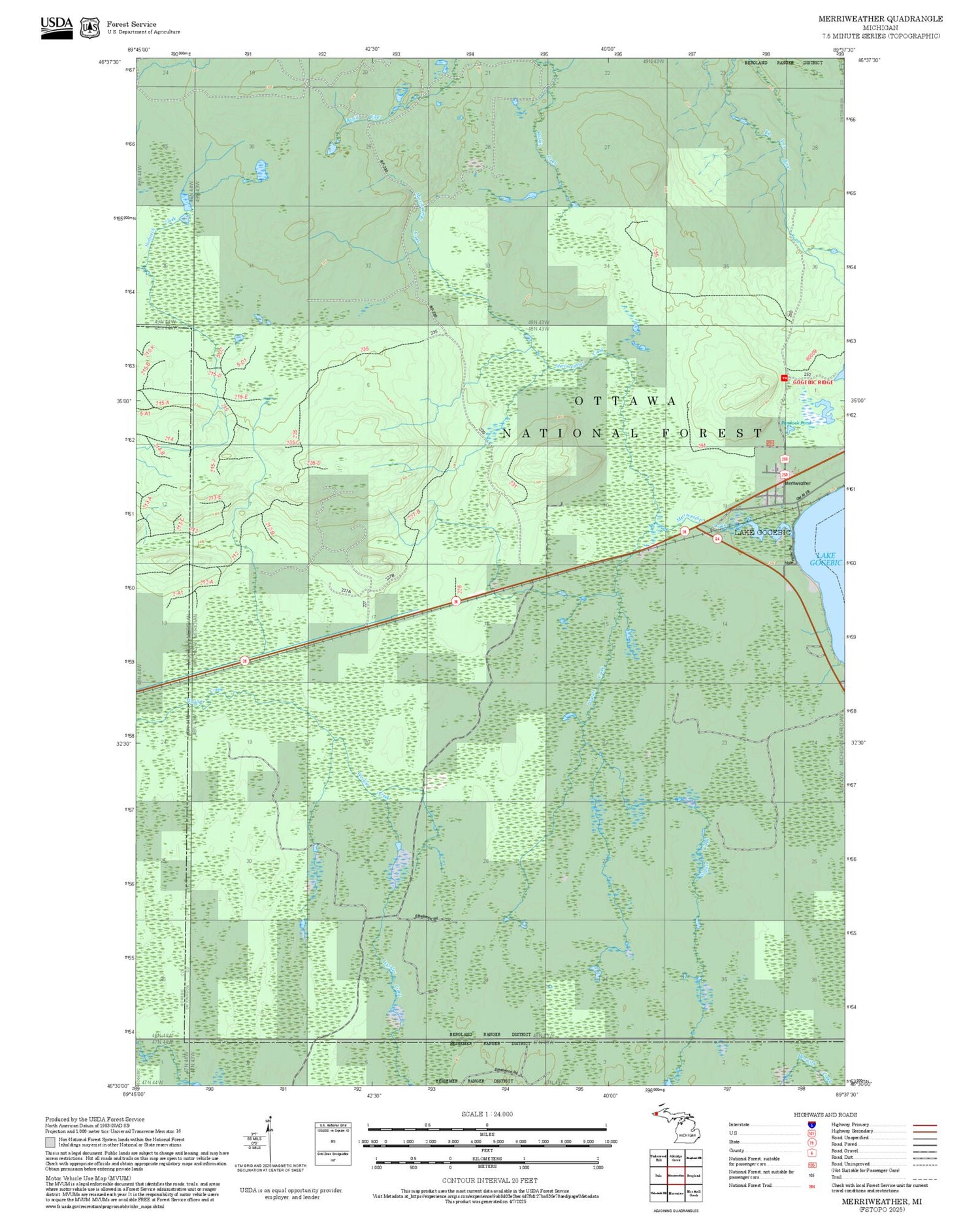 2025 Forest Service Topo Map of Merriweather Michigan