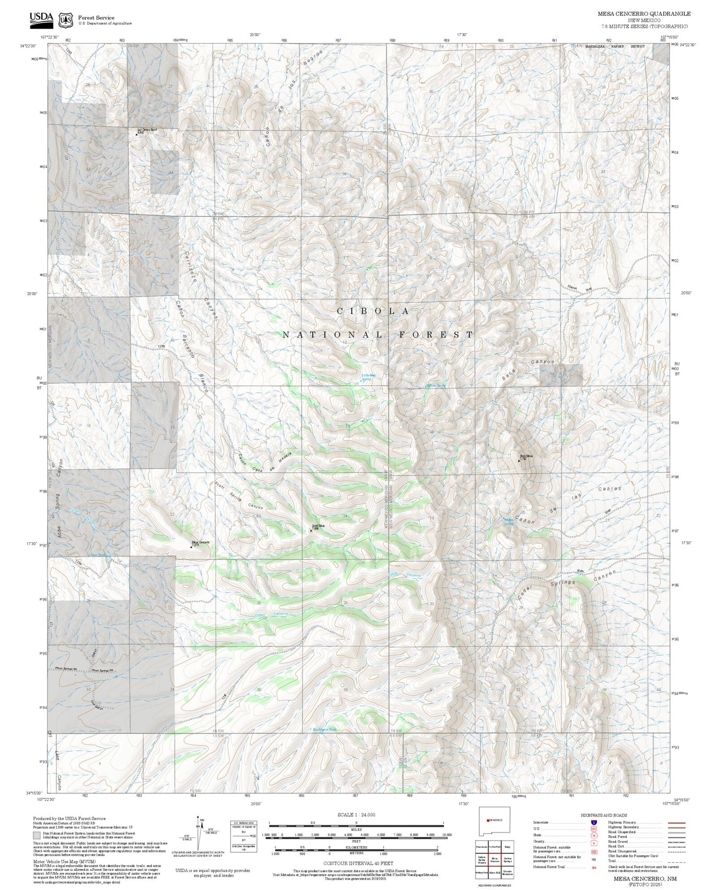 2025 Forest Service Topo Map of Mesa Cencerro New Mexico