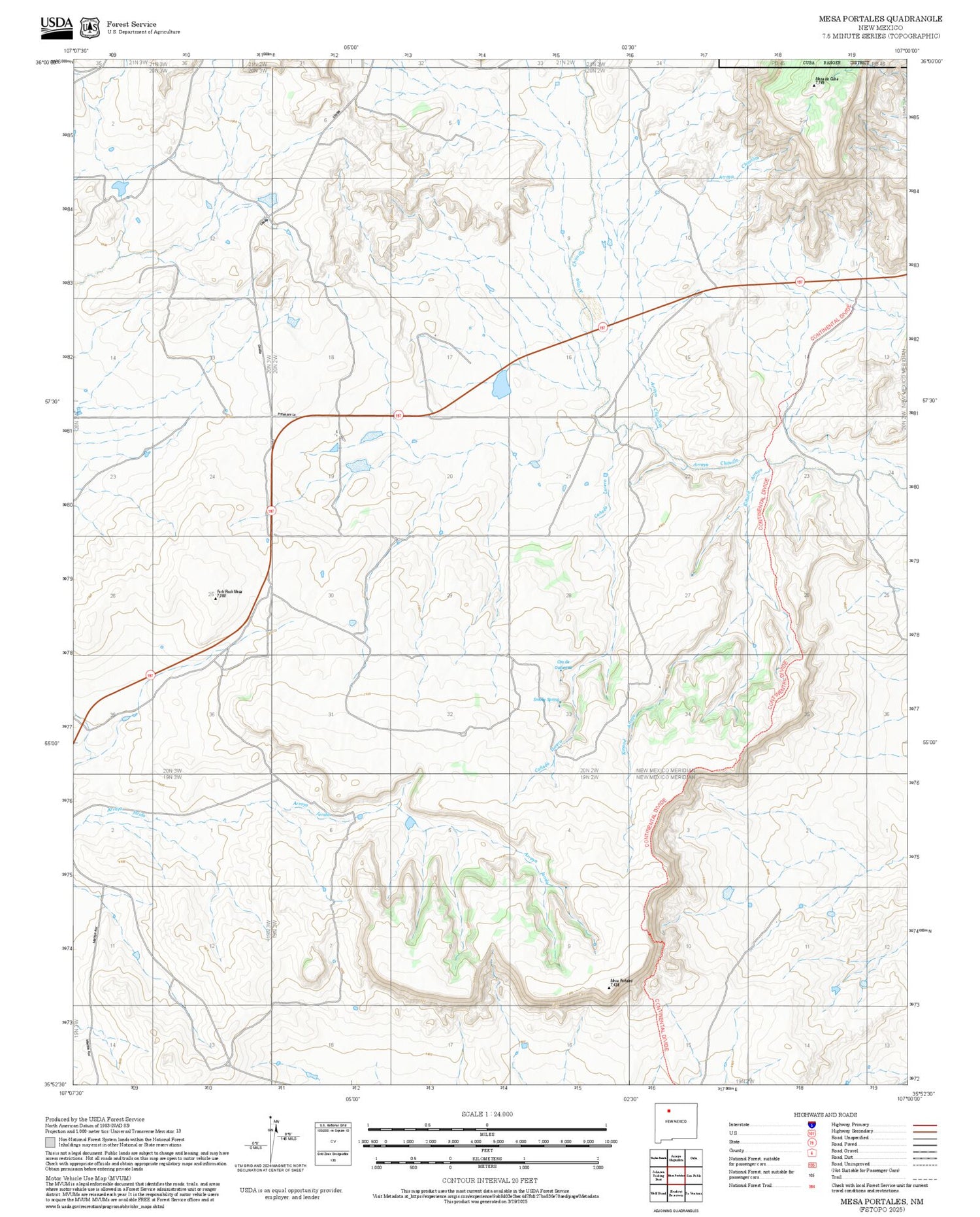 2025 Forest Service Topo Map of Mesa Portales New Mexico