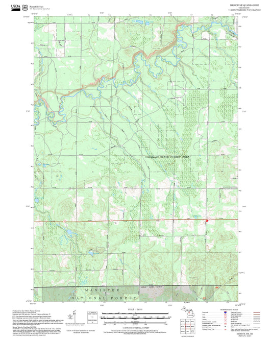 2025 Forest Service Topo Map of Mesick NE Michigan