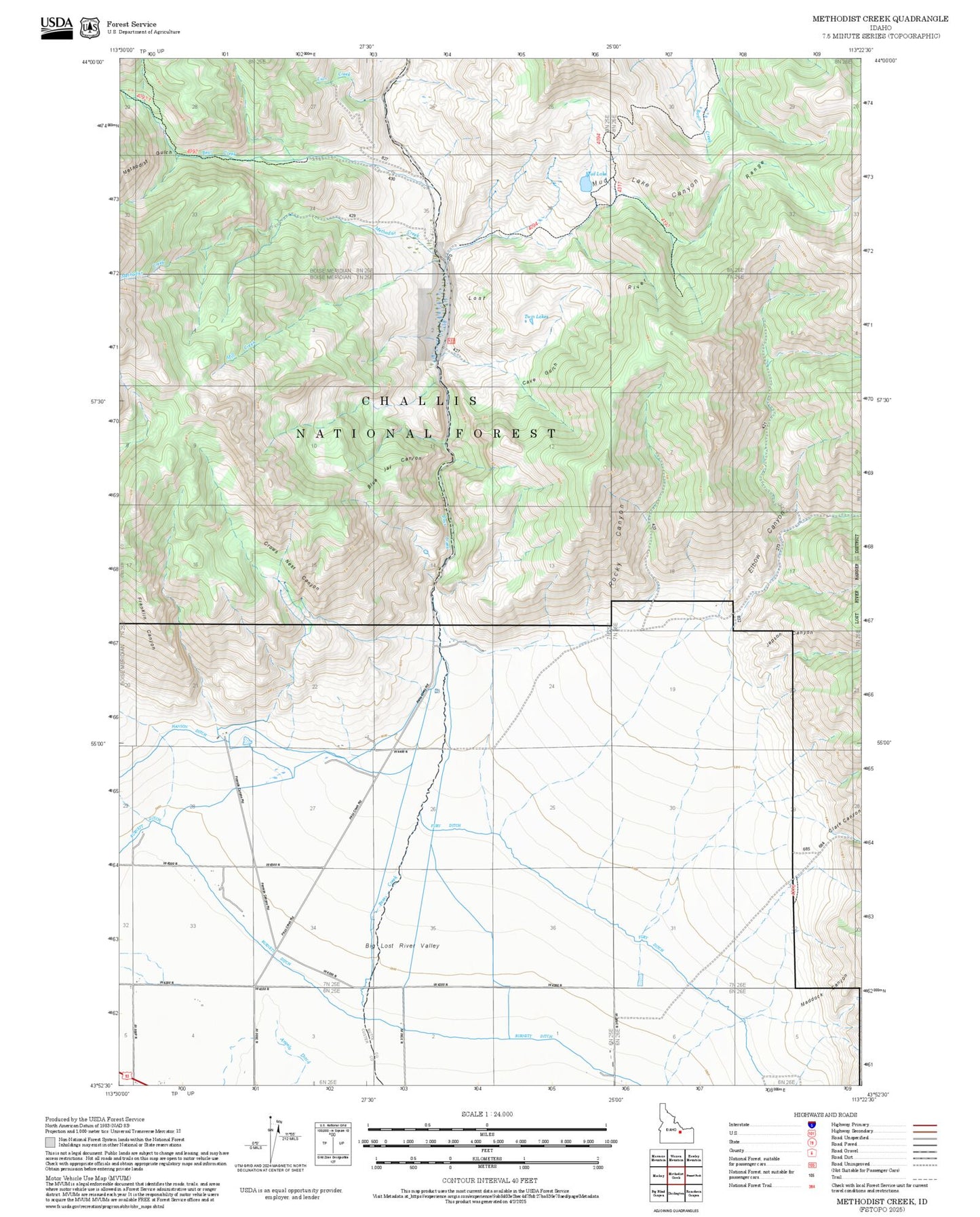 2025 Forest Service Topo Map of Methodist Creek Idaho