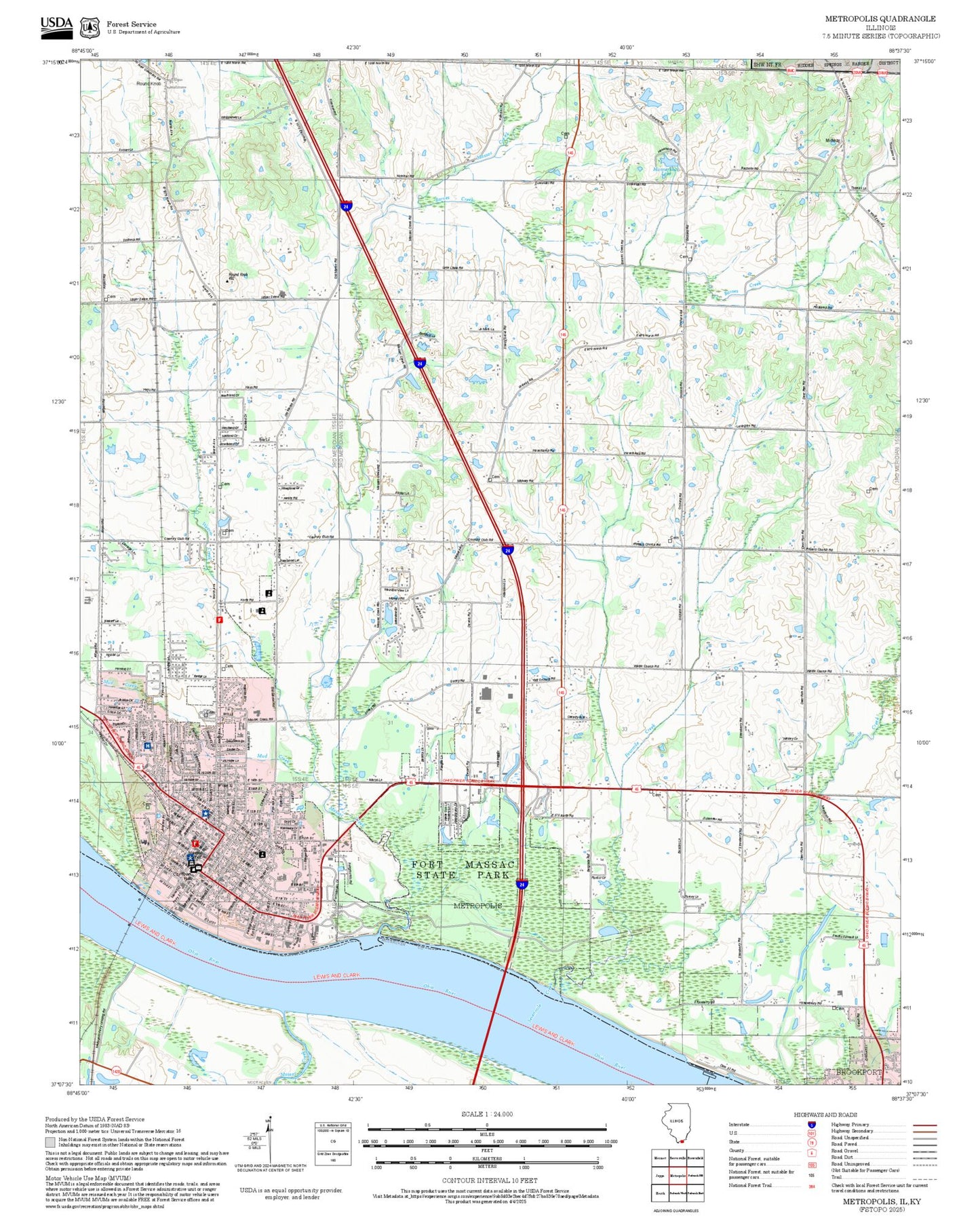 2025 Forest Service Topo Map of Metropolis Illinois