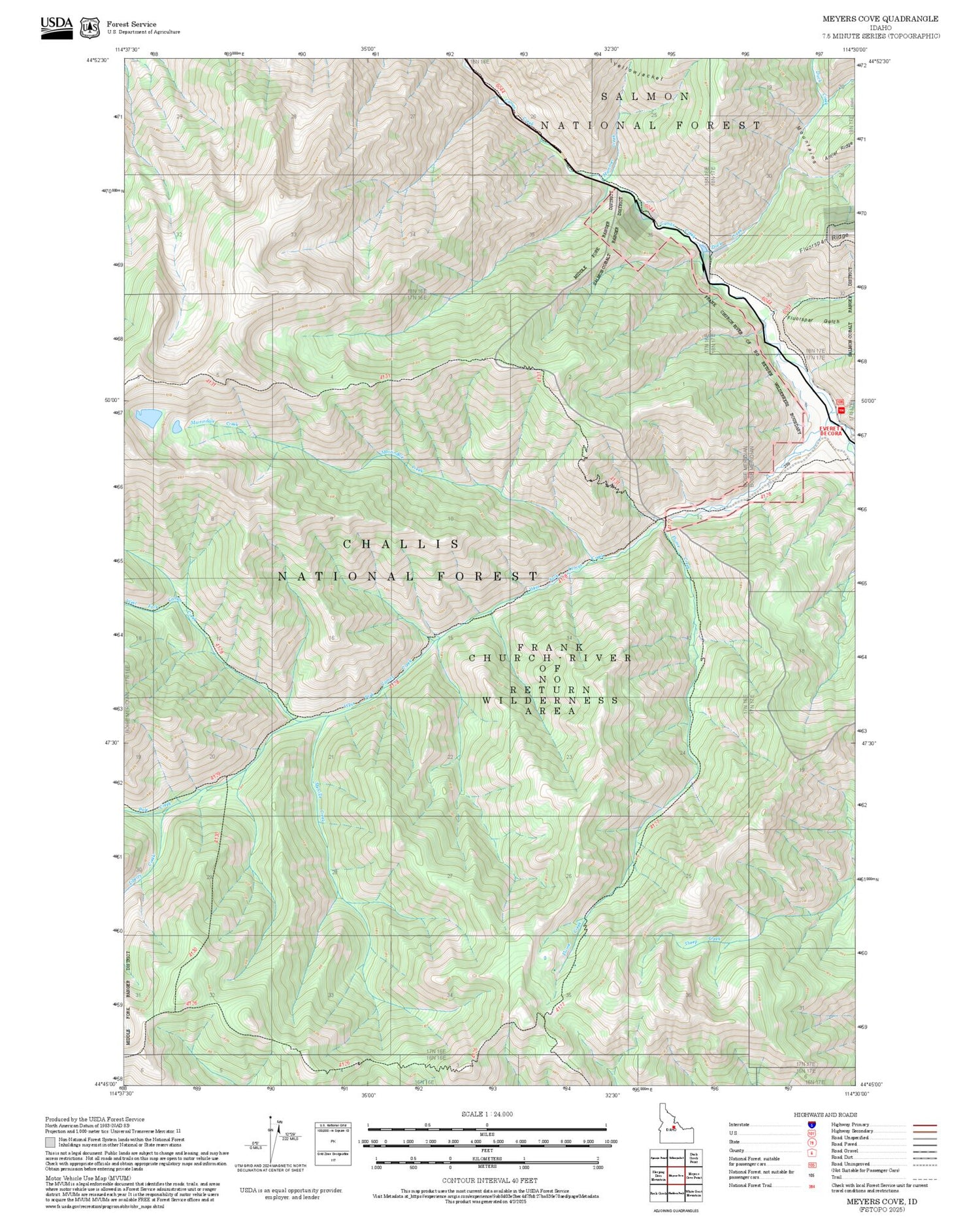 2025 Forest Service Topo Map of Meyers Cove Idaho