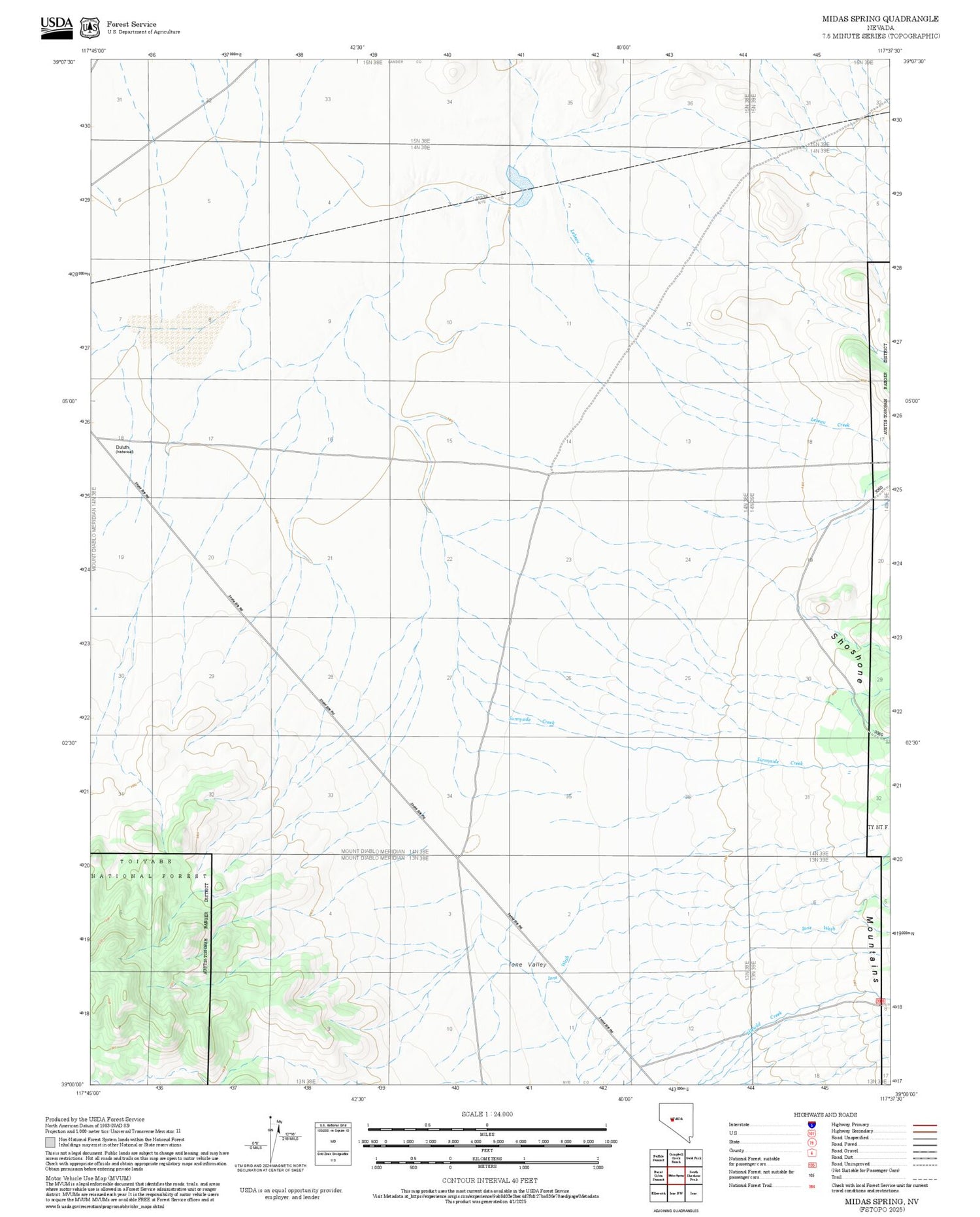 2025 Forest Service Topo Map of Midas Spring Nevada