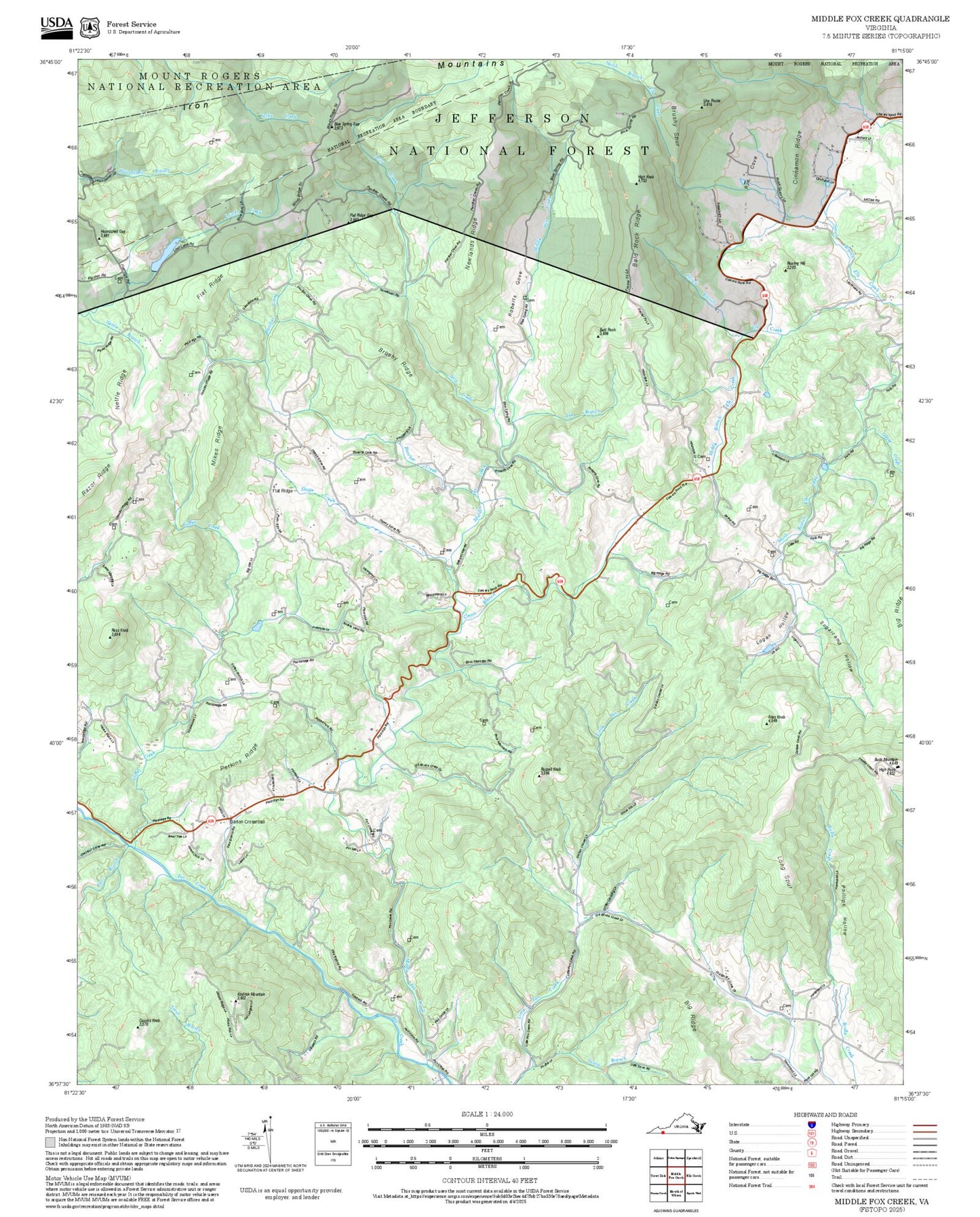 2025 Forest Service Topo Map of Middle Fox Creek Virginia