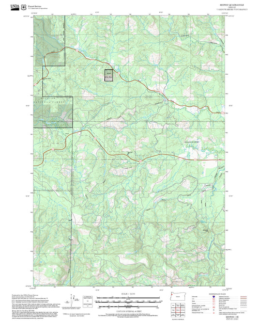 2025 Forest Service Topo Map of Midway Oregon