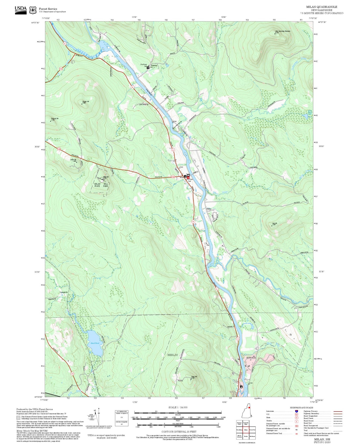2025 Forest Service Topo Map of Milan New Hampshire