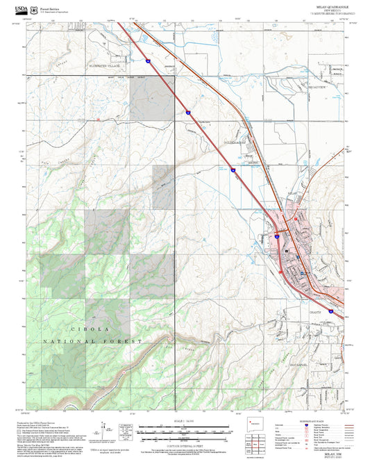 2025 Forest Service Topo Map of Milan New Mexico