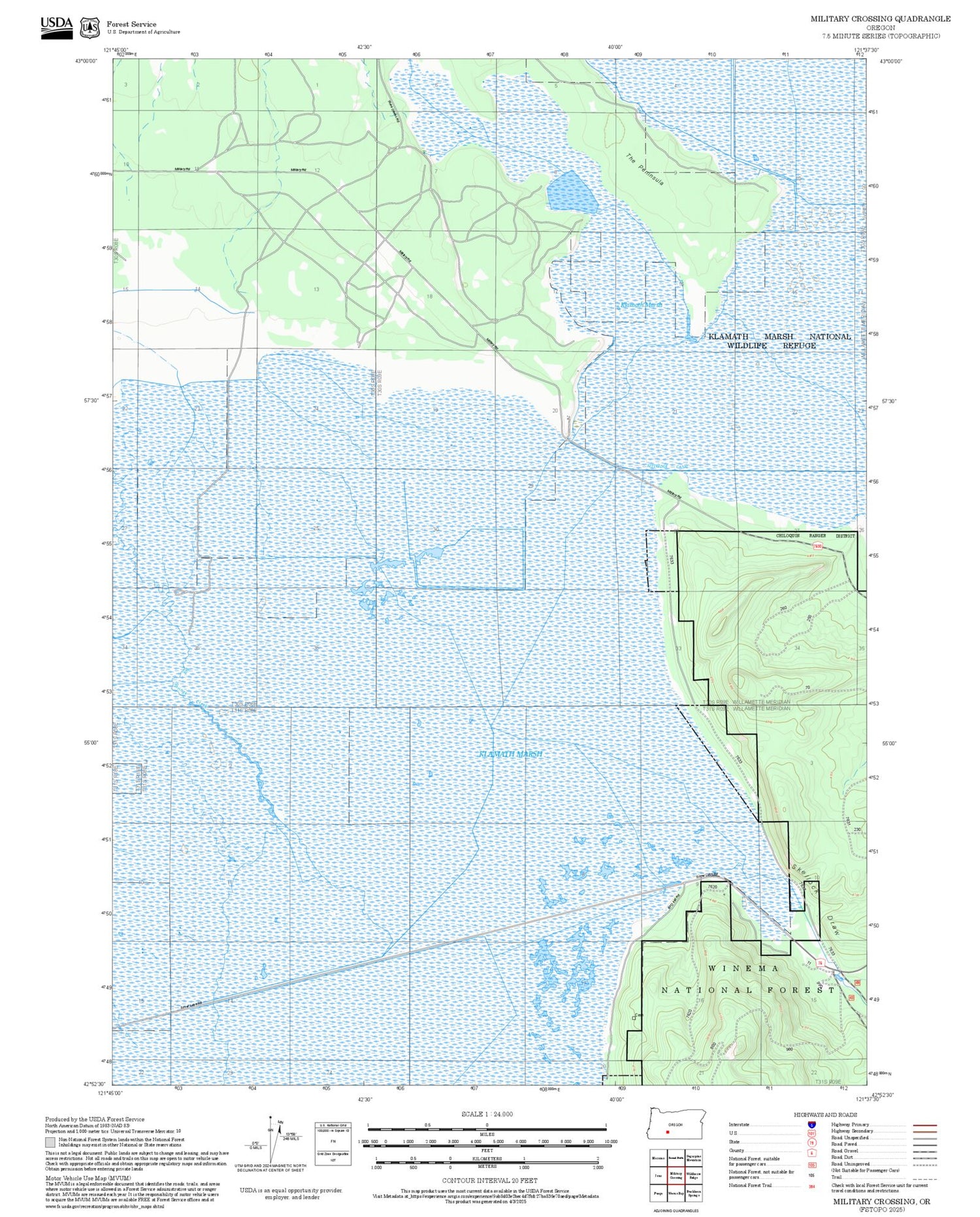 2025 Forest Service Topo Map of Military Crossing Oregon