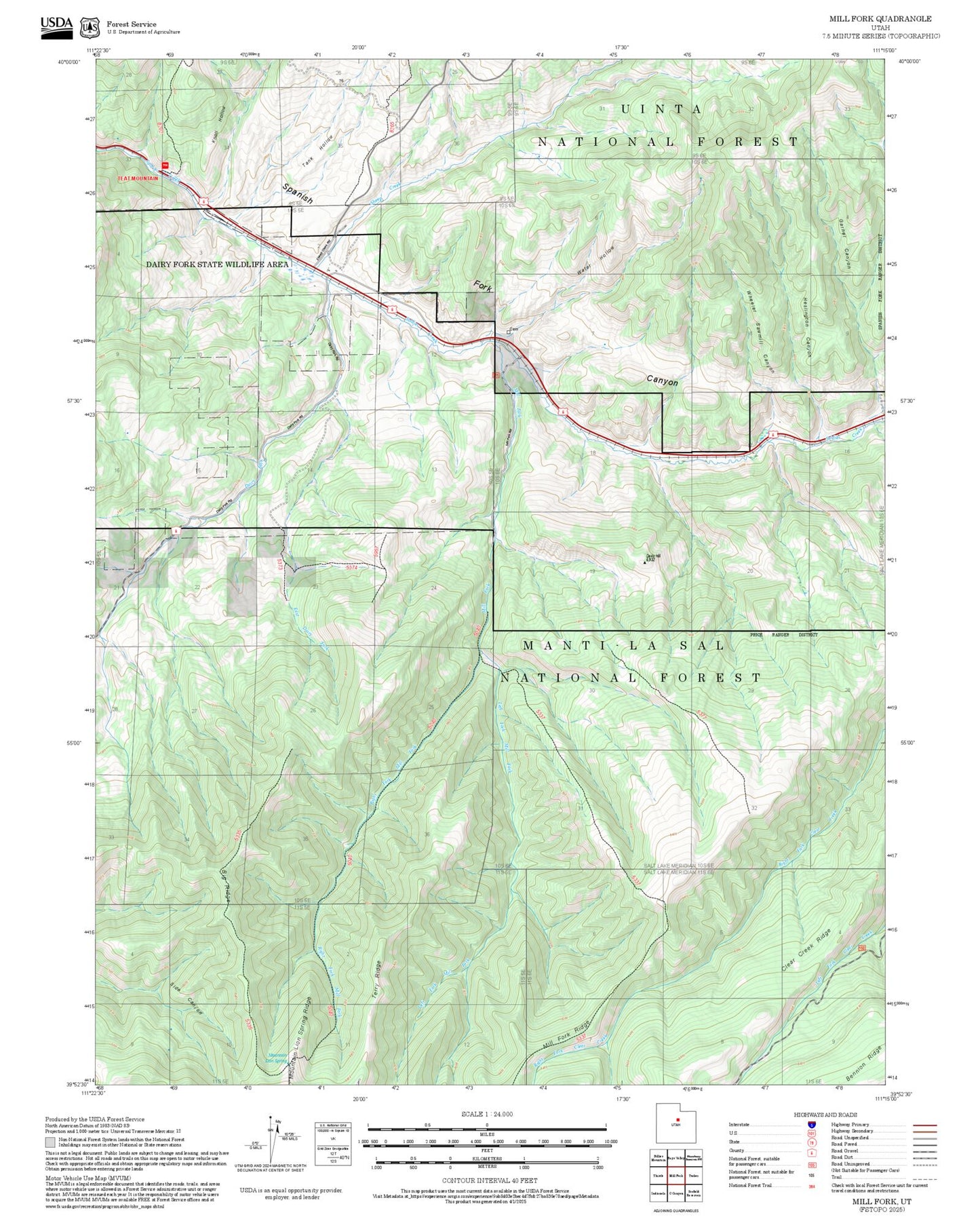 2025 Forest Service Topo Map of Mill Fork Utah