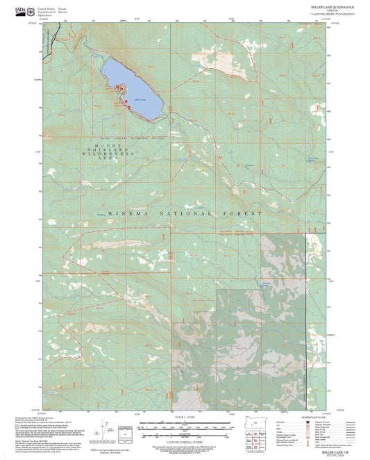 2025 Forest Service Topo Map of Miller Lake Oregon
