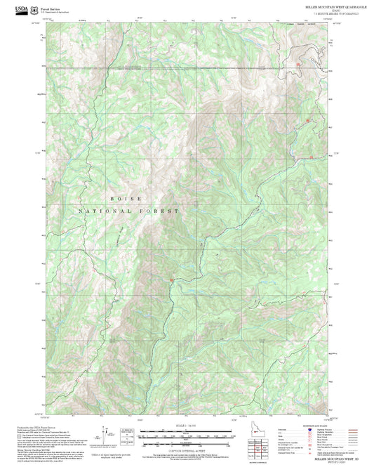 2025 Forest Service Topo Map of Miller Mountain West Idaho