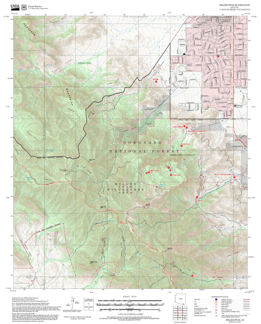 2025 Forest Service Topo Map of Miller Peak Arizona