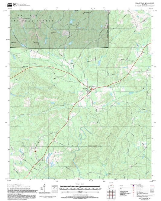 2025 Forest Service Topo Map of Millerville Alabama