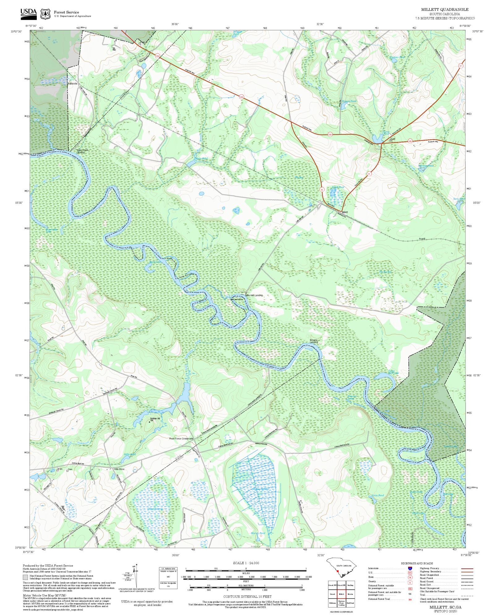 2025 Forest Service Topo Map of Millett South Carolina – MyTopo Map Store