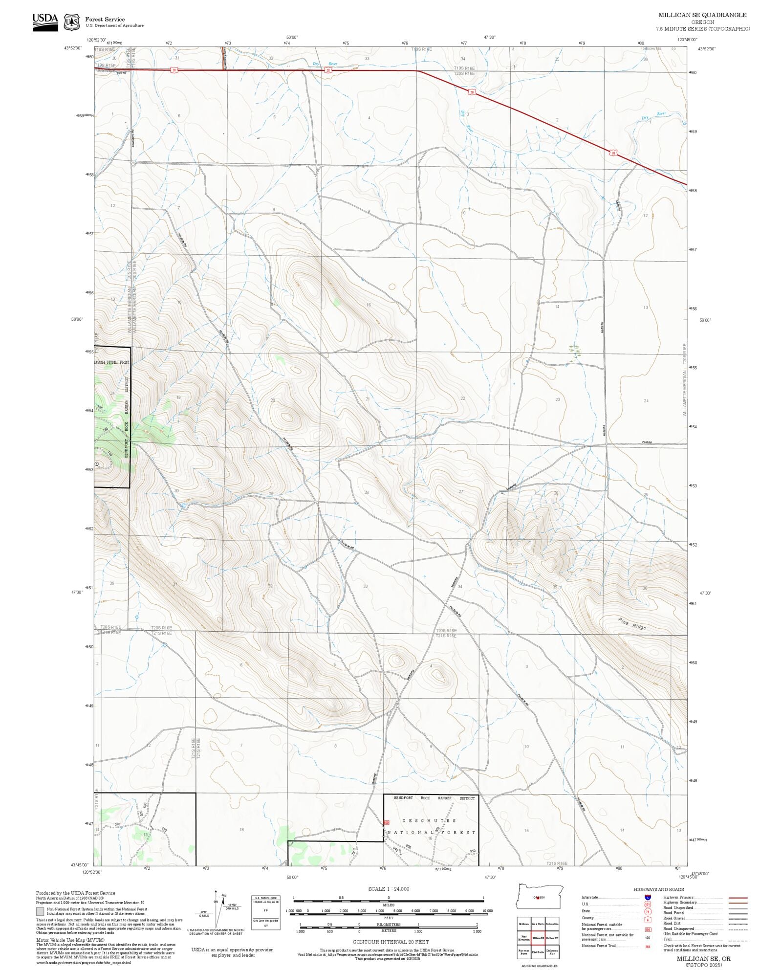 2025 Forest Service Topo Map of Millican SE Oregon – MyTopo Map Store