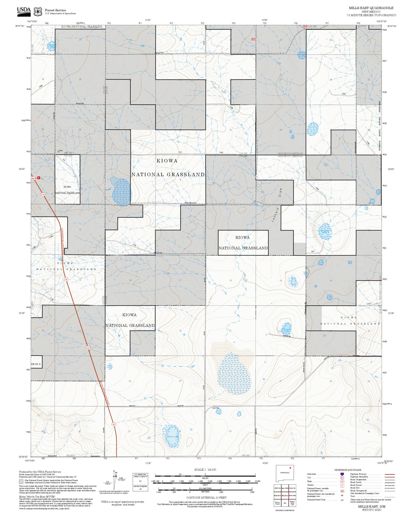 2025 Forest Service Topo Map of Mills East New Mexico