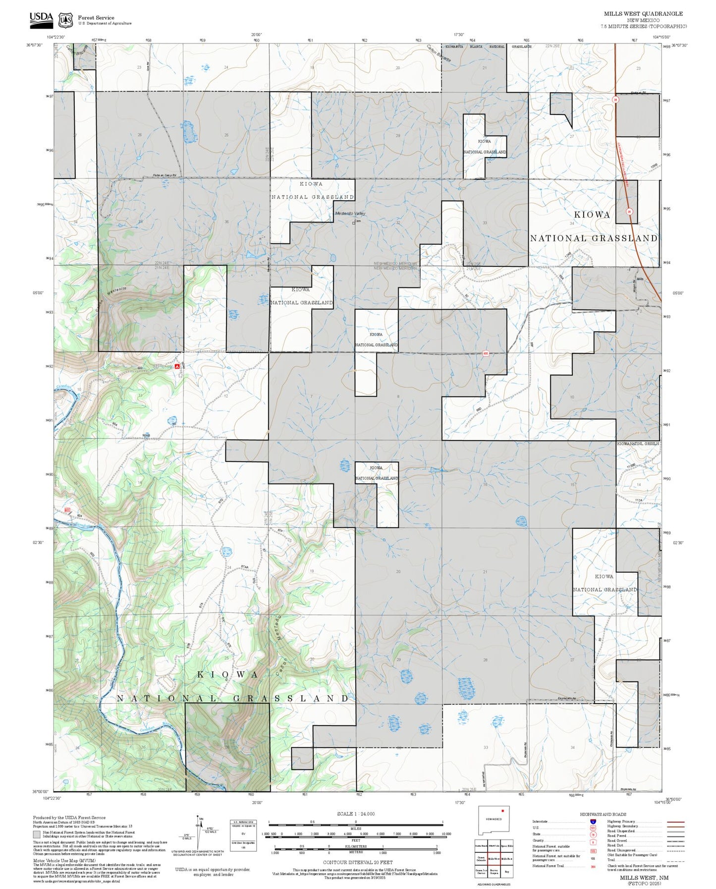 2025 Forest Service Topo Map of Mills West New Mexico