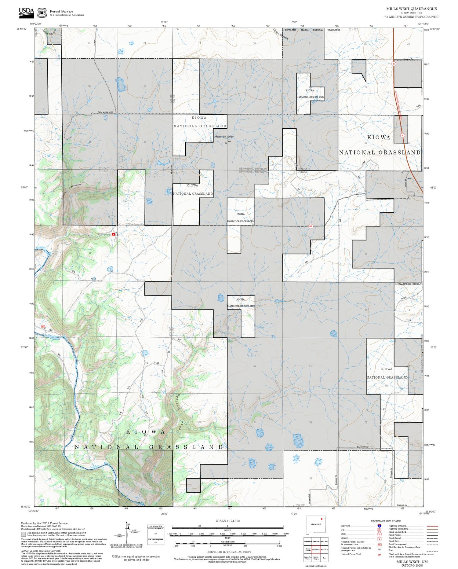 2025 Forest Service Topo Map of Mills West New Mexico