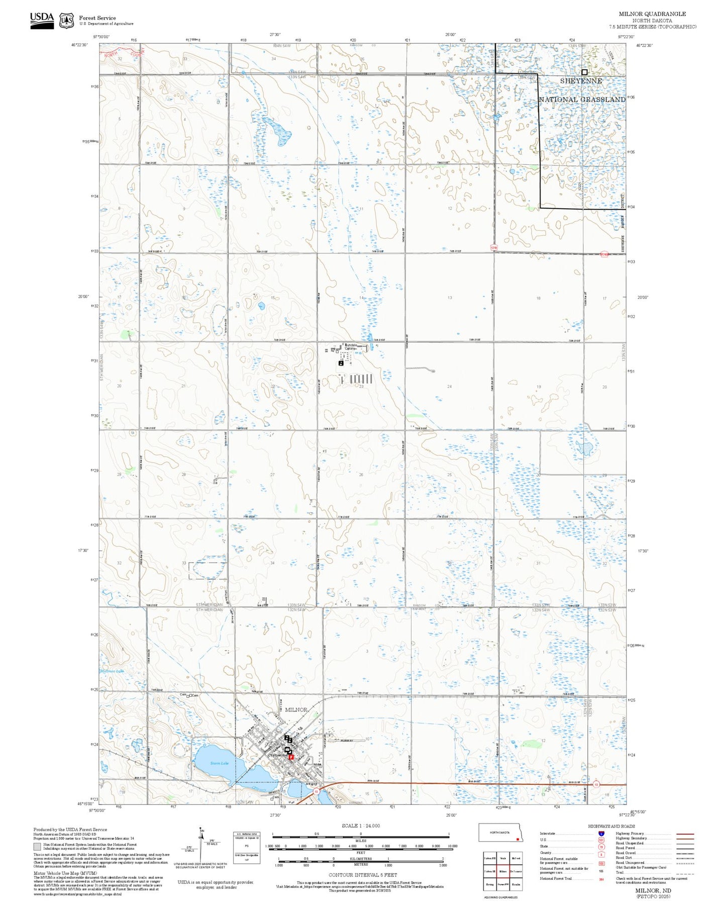 2025 Forest Service Topo Map of Milnor North Dakota