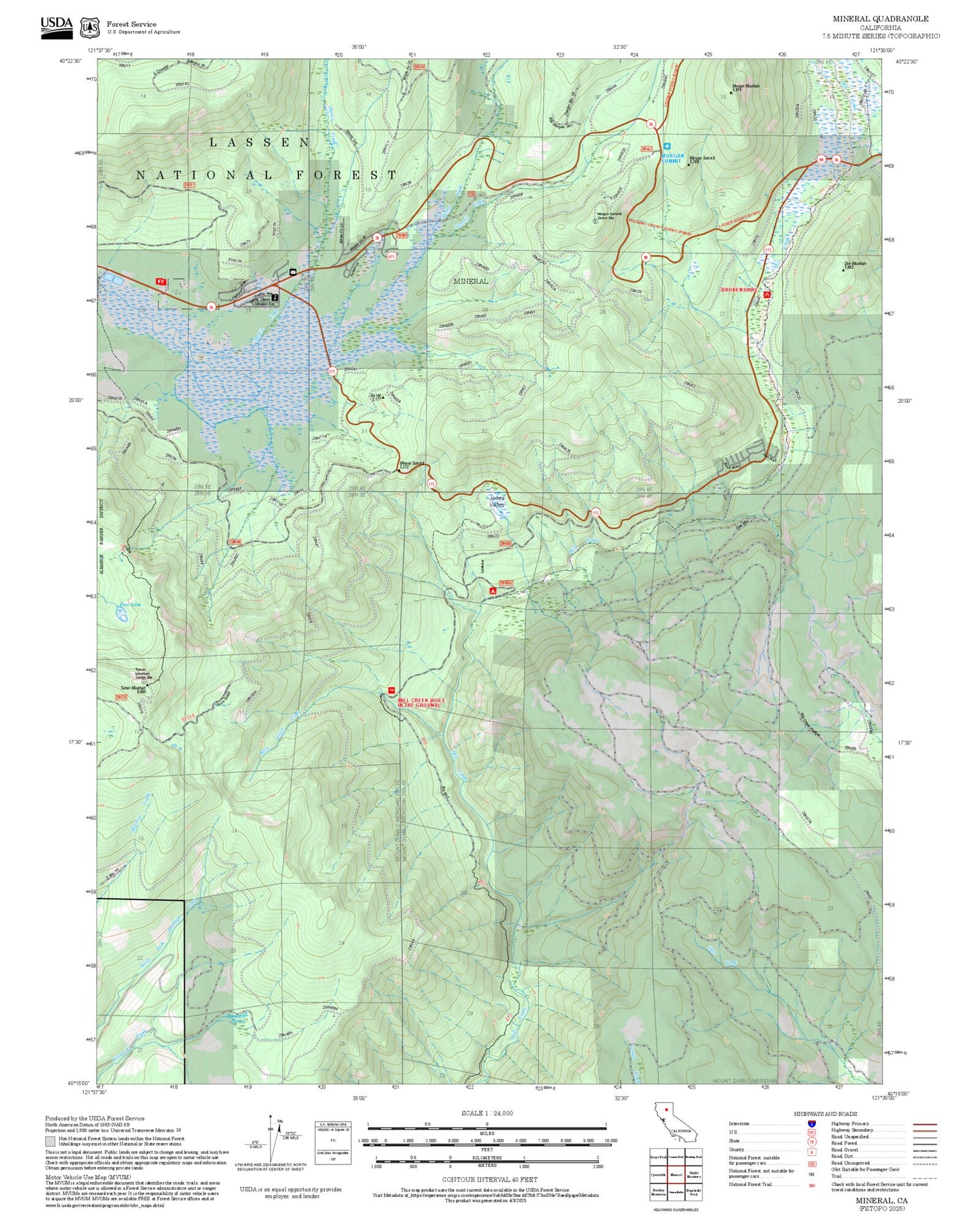 2025 Forest Service Topo Map of Mineral California