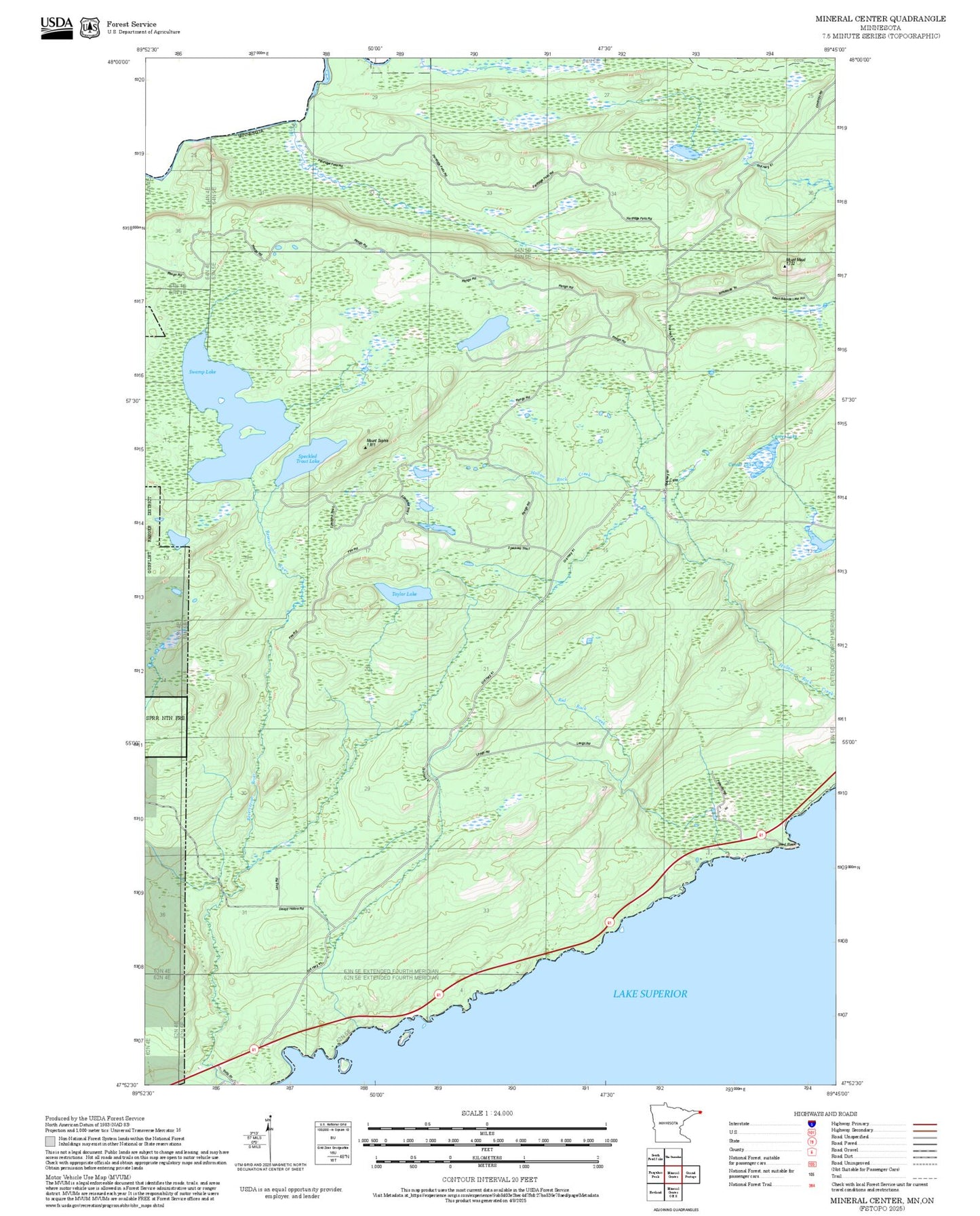 2025 Forest Service Topo Map of Mineral Center Minnesota