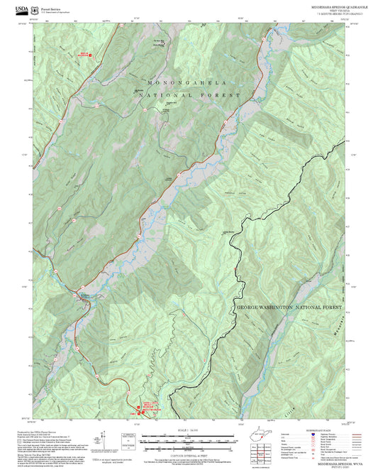 2025 Forest Service Topo Map of Minnehaha Springs West Virginia
