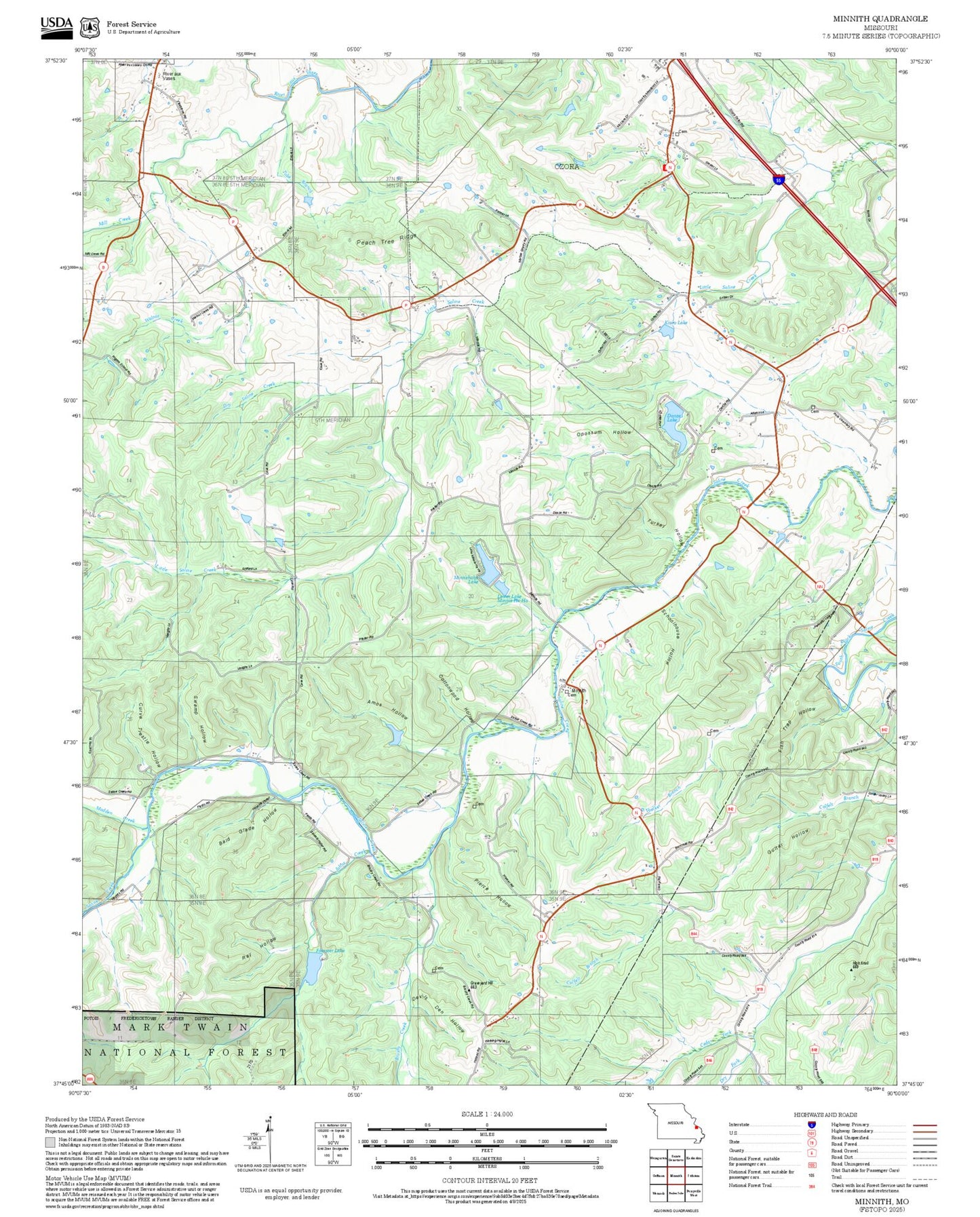 2025 Forest Service Topo Map of Minnith Missouri