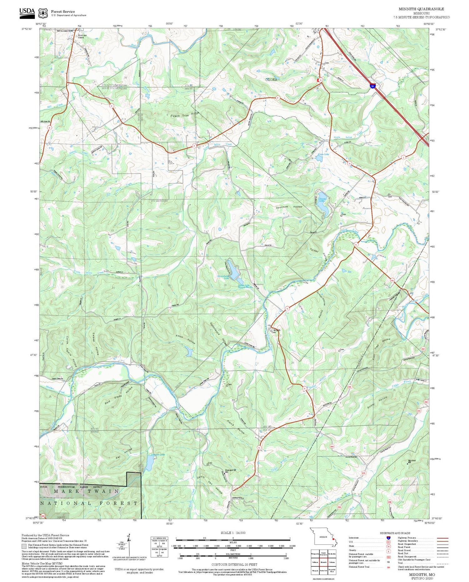 2025 Forest Service Topo Map of Minnith Missouri