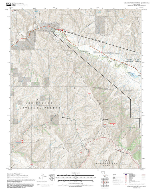 2025 Forest Service Topo Map of Miranda Pine Mountain California