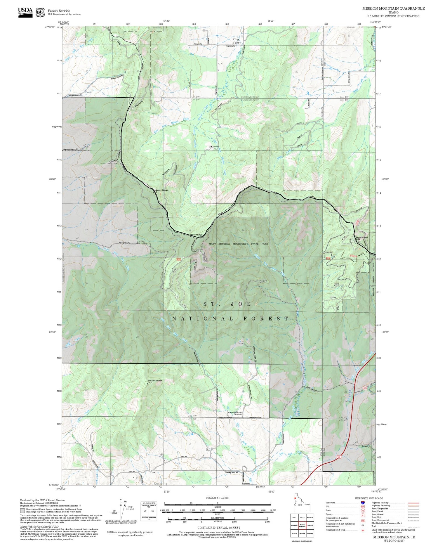 2025 Forest Service Topo Map of Mission Mountain Idaho