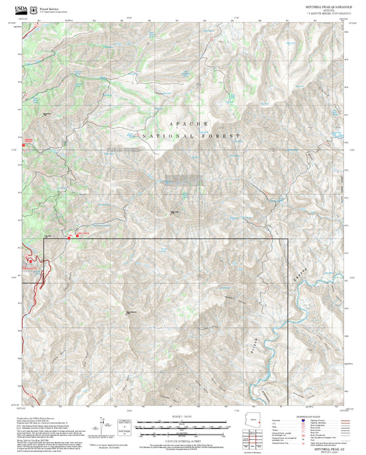 2025 Forest Service Topo Map of Mitchell Peak Arizona