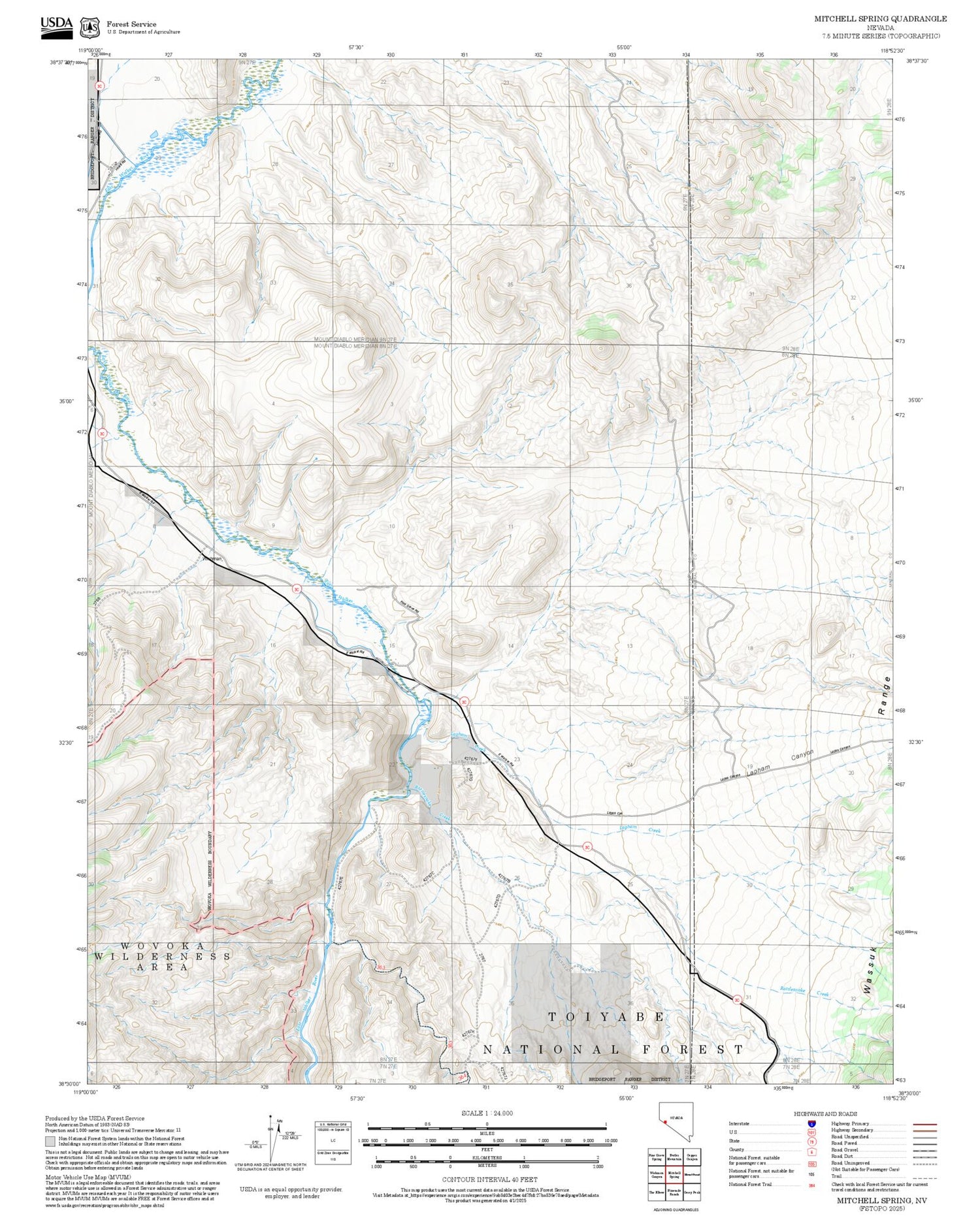 2025 Forest Service Topo Map of Mitchell Spring Nevada