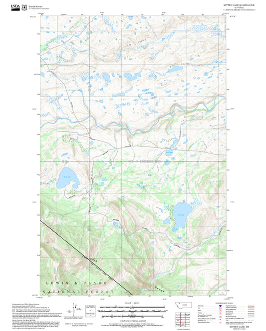 2025 Forest Service Topo Map of Mitten Lake Montana