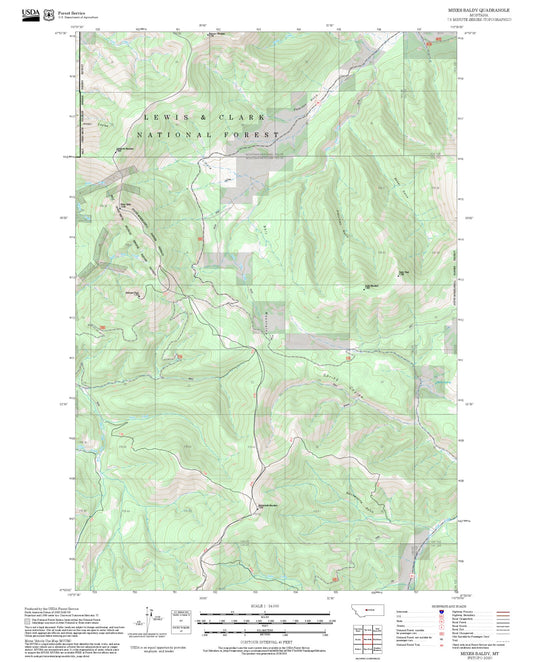2025 Forest Service Topo Map of Mixes Baldy Montana