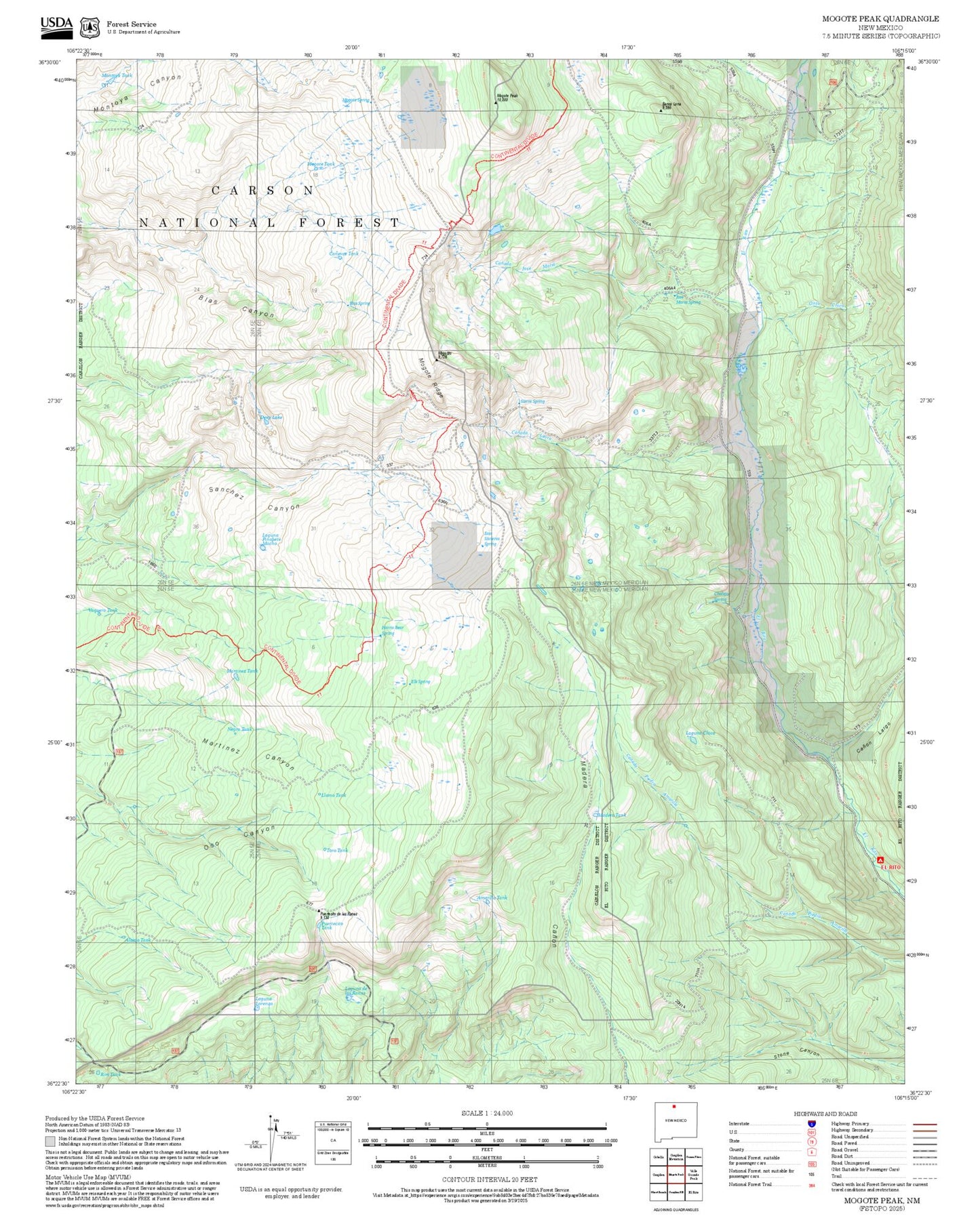 2025 Forest Service Topo Map of Mogote Peak New Mexico