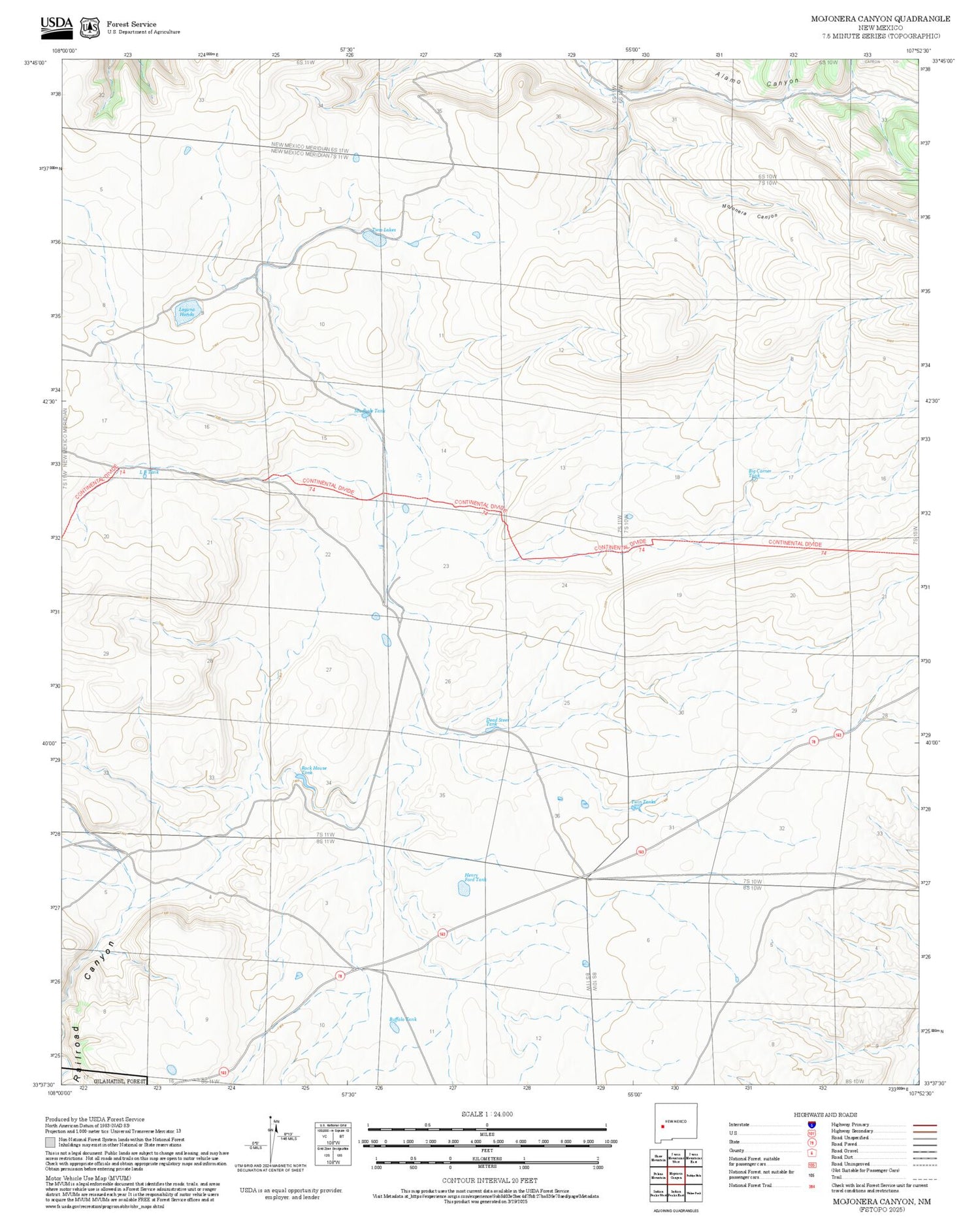 2025 Forest Service Topo Map of Mojonera Canyon New Mexico