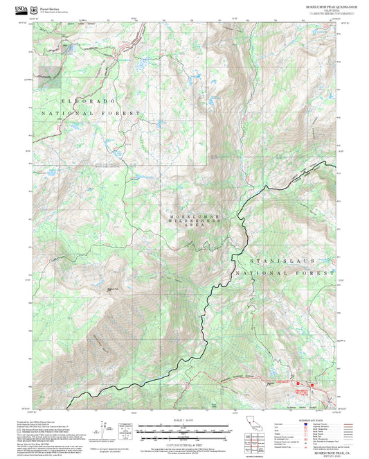 2025 Forest Service Topo Map of Mokelumne Peak California