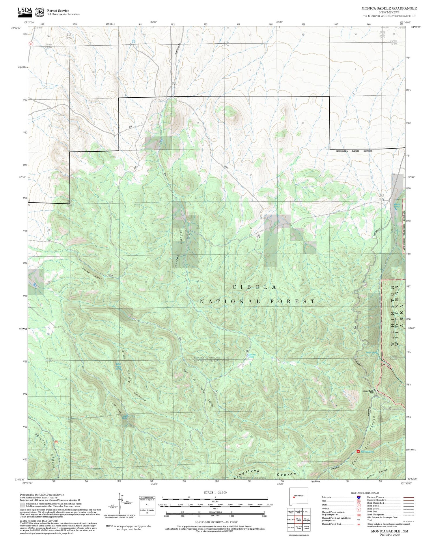 2025 Forest Service Topo Map of Monica Saddle New Mexico