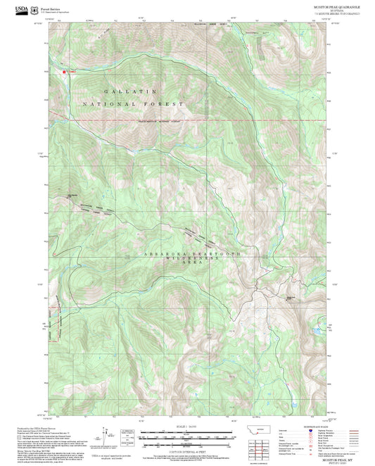 2025 Forest Service Topo Map of Monitor Peak Montana
