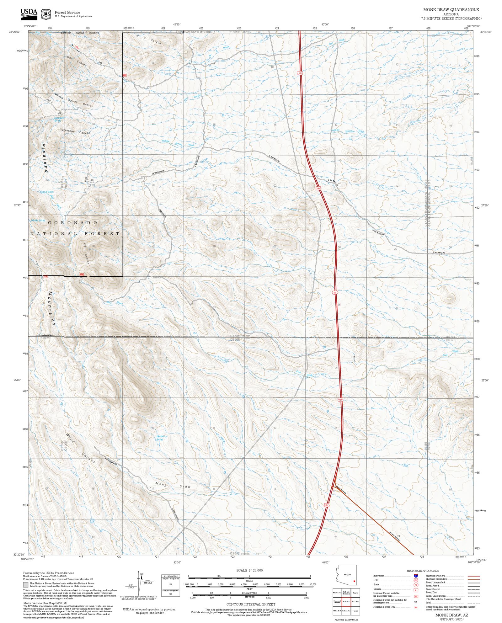 2025 Forest Service Topo Map of Monk Draw Arizona – MyTopo Map Store