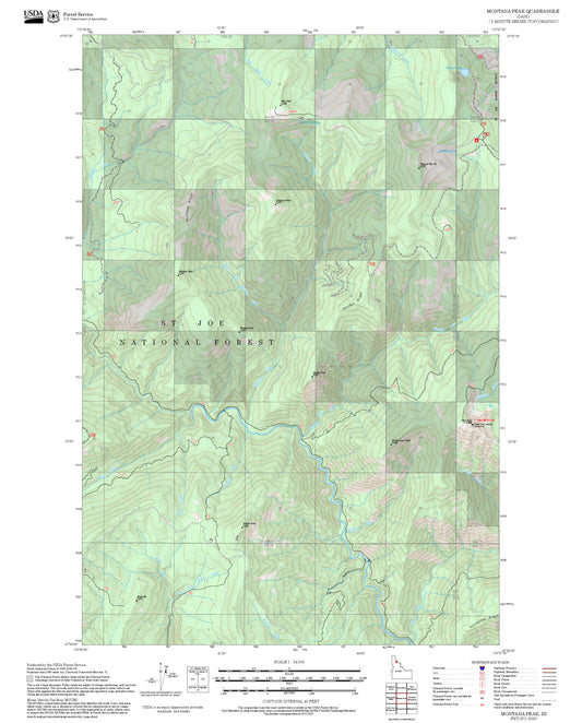 2025 Forest Service Topo Map of Montana Peak Idaho