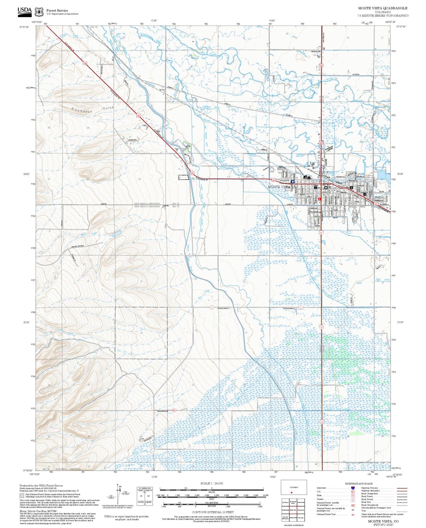2025 Forest Service Topo Map of Monte Vista Colorado