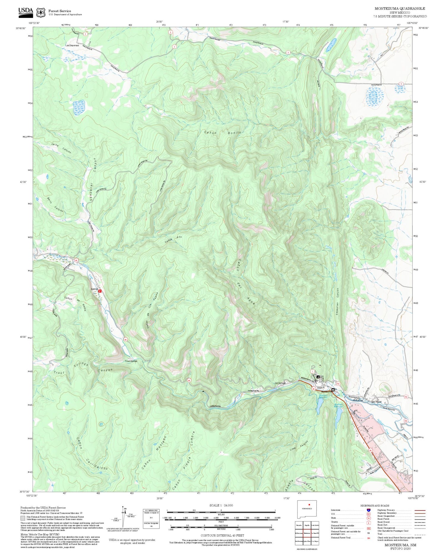 2025 Forest Service Topo Map of Montezuma New Mexico