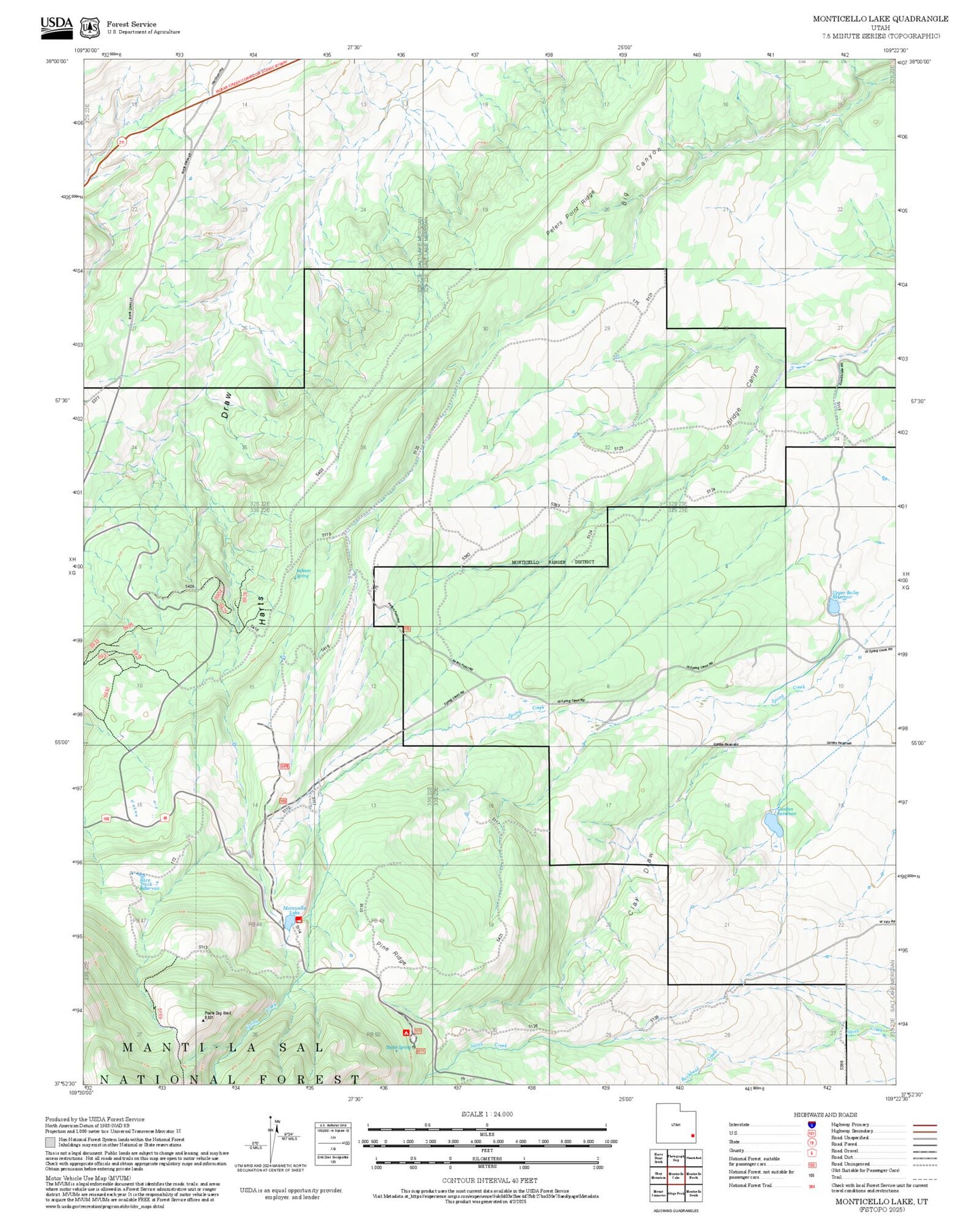2025 Forest Service Topo Map of Monticello Lake Utah