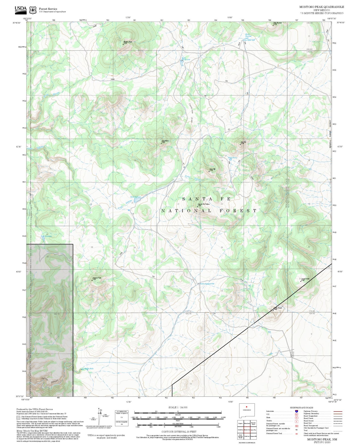 2025 Forest Service Topo Map of Montoso Peak New Mexico